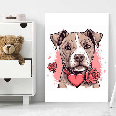 Cute Valentine Puppy Heart, Valentine Dog Canvas Print, Cute Pit Pull Love Canvas Wall Art, Valentine's Dog Painting, Valentine's Canvas, Pet Lover, Valentines Gift